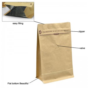 Personalizado quadrado bloco de fundo base de papel kraft lateral gusset saco de plástico com caixa de zíper forma bolsa de fundo plano saco de embalagem